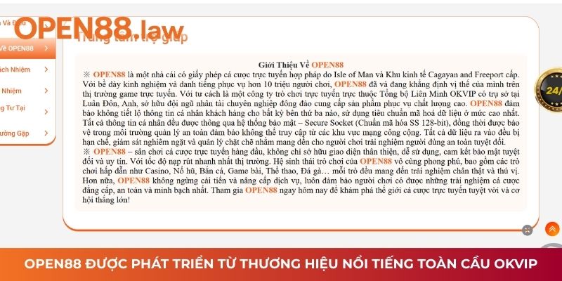 OPEN88 được phát triển từ thương hiệu nổi tiếng toàn cầu OKVIP